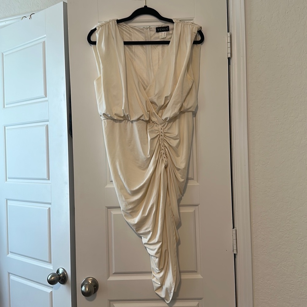 Beautiful Venus Cream Dress with side ruching